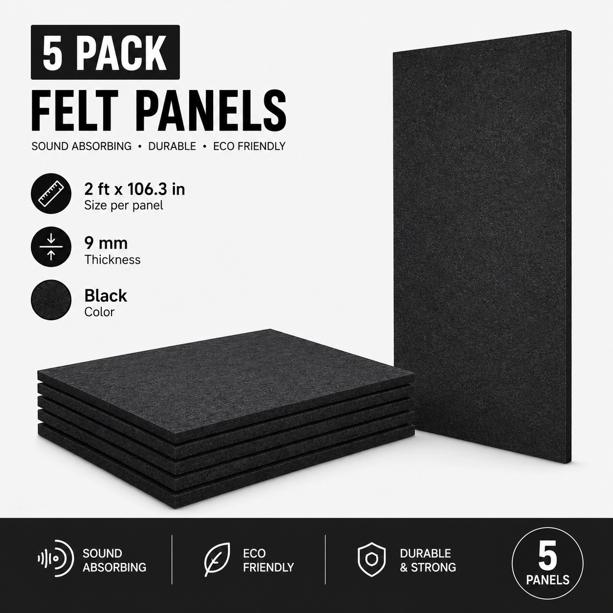 Acoustic Black Felt (Pack of 5)